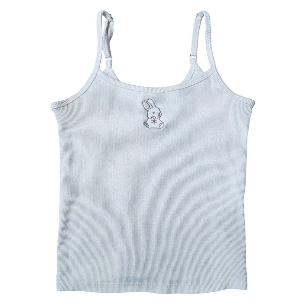 Hollister Women Ribbed Bunny Embroidered Cami Tank Top Cream Small Adjustable